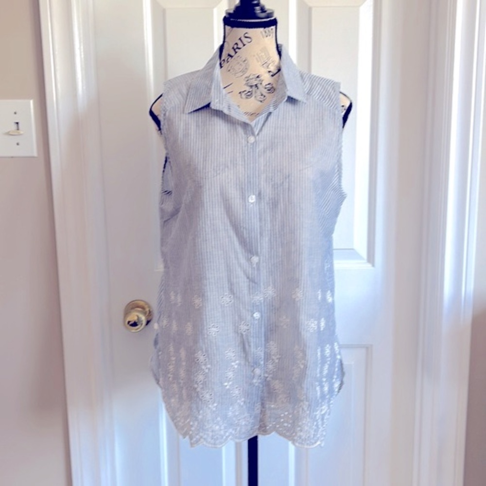 PASSPORT SLEEVELESS STRIPED BLOUSE Size L